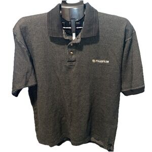 Vintage Identity Apparel Black Textured Polo Shirt Medium Fujifilm Embroidered